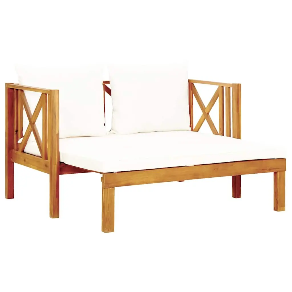 2-Seater Garden Bench Daybed Solid Acacia Wood Outdoor Indoor Seating Cream