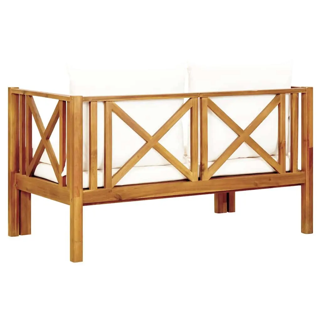 2-Seater Garden Bench Daybed Solid Acacia Wood Outdoor Indoor Seating Cream