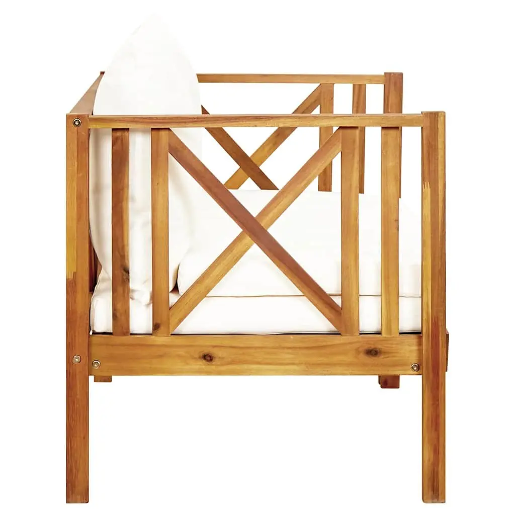 2-Seater Garden Bench Daybed Solid Acacia Wood Outdoor Indoor Seating Cream
