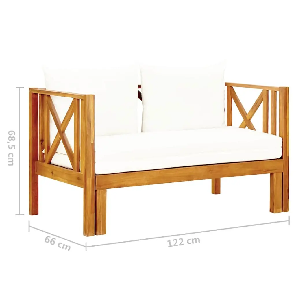 2-Seater Garden Bench Daybed Solid Acacia Wood Outdoor Indoor Seating Cream