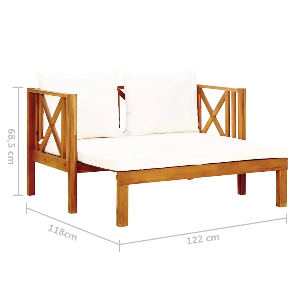2-Seater Garden Bench Daybed Solid Acacia Wood Outdoor Indoor Seating Cream