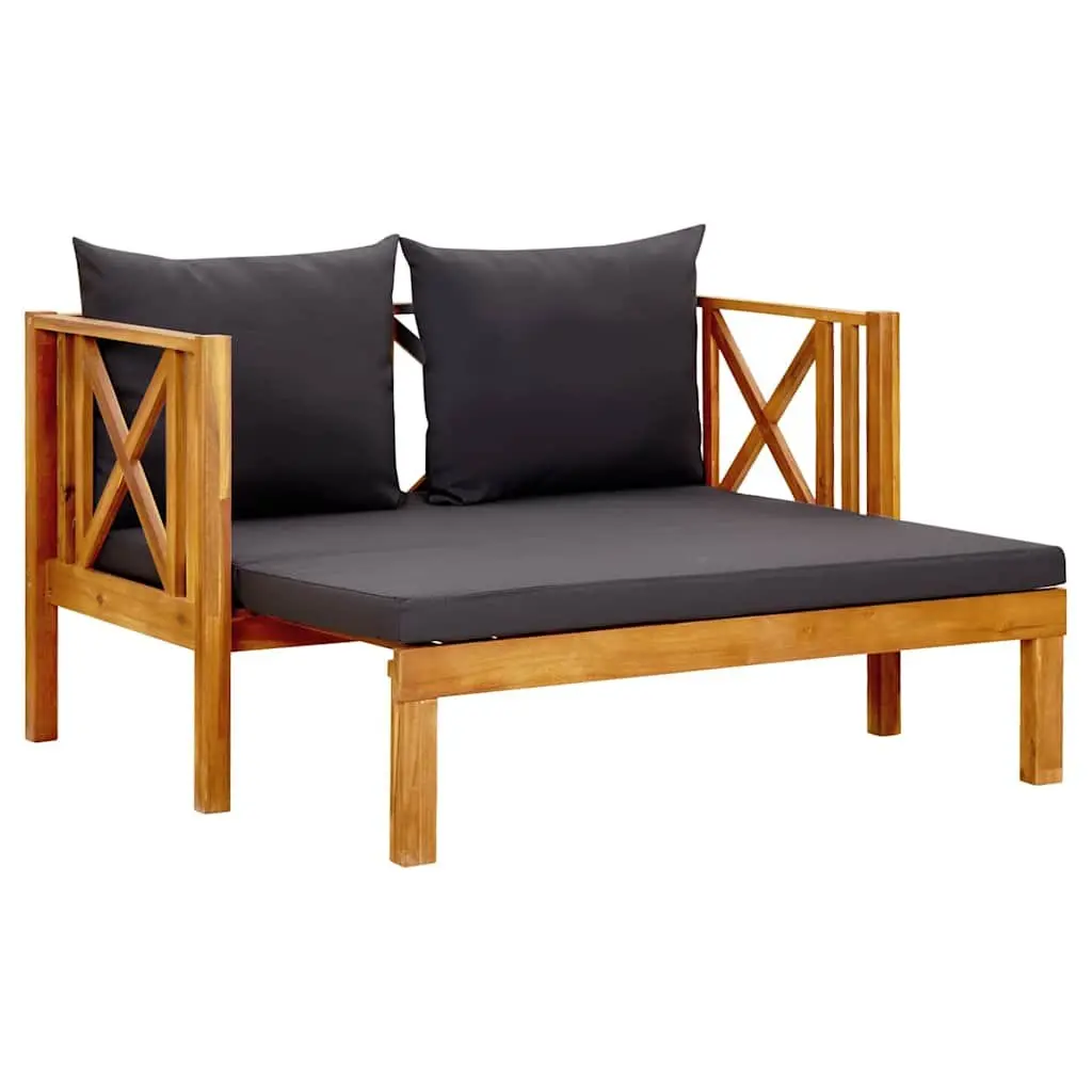 2-Seater Garden Bench Indoor Outdoor Daybed Solid Acacia Wood Grey with Cushions