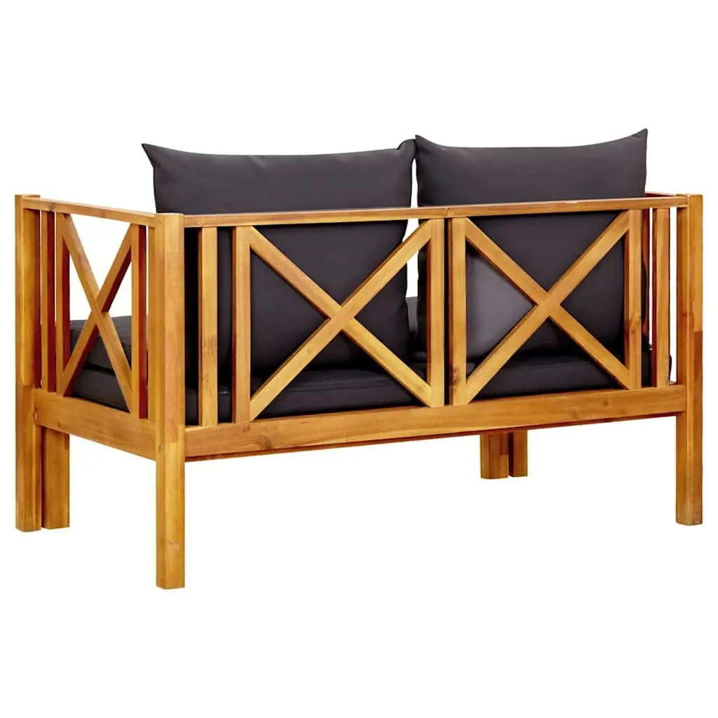 2-Seater Garden Bench Indoor Outdoor Daybed Solid Acacia Wood Grey with Cushions