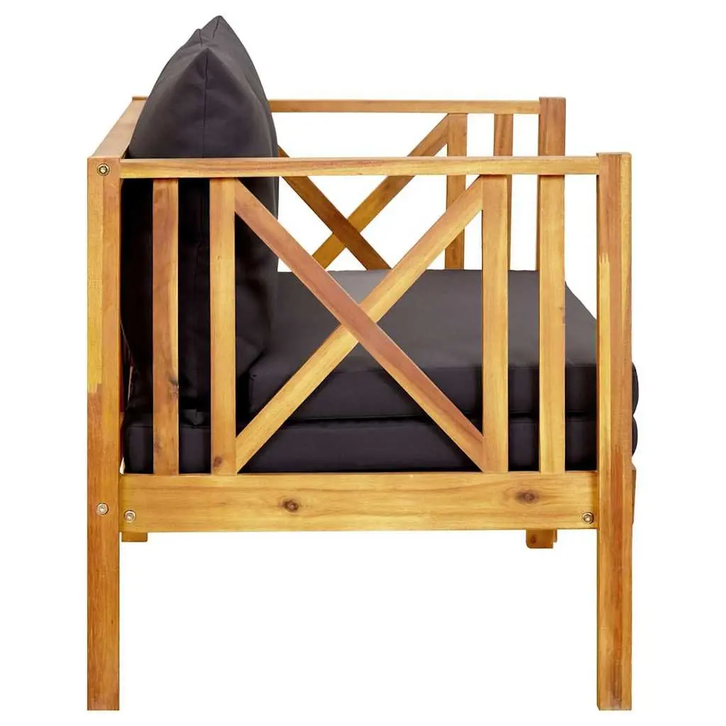 2-Seater Garden Bench Indoor Outdoor Daybed Solid Acacia Wood Grey with Cushions