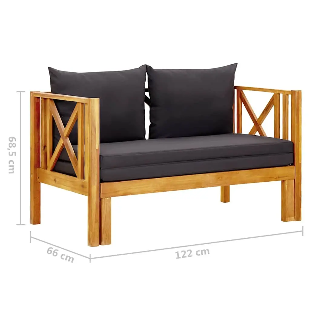 2-Seater Garden Bench Indoor Outdoor Daybed Solid Acacia Wood Grey with Cushions