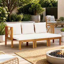Comfortable 3-Seater Garden Bench with Cream Cushions
