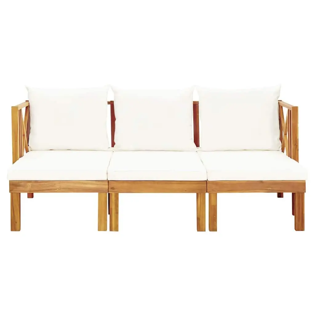 Garden Bench Cream Cushions 179cm Outdoor Indoor Solid Acacia Wood Convertible Daybed