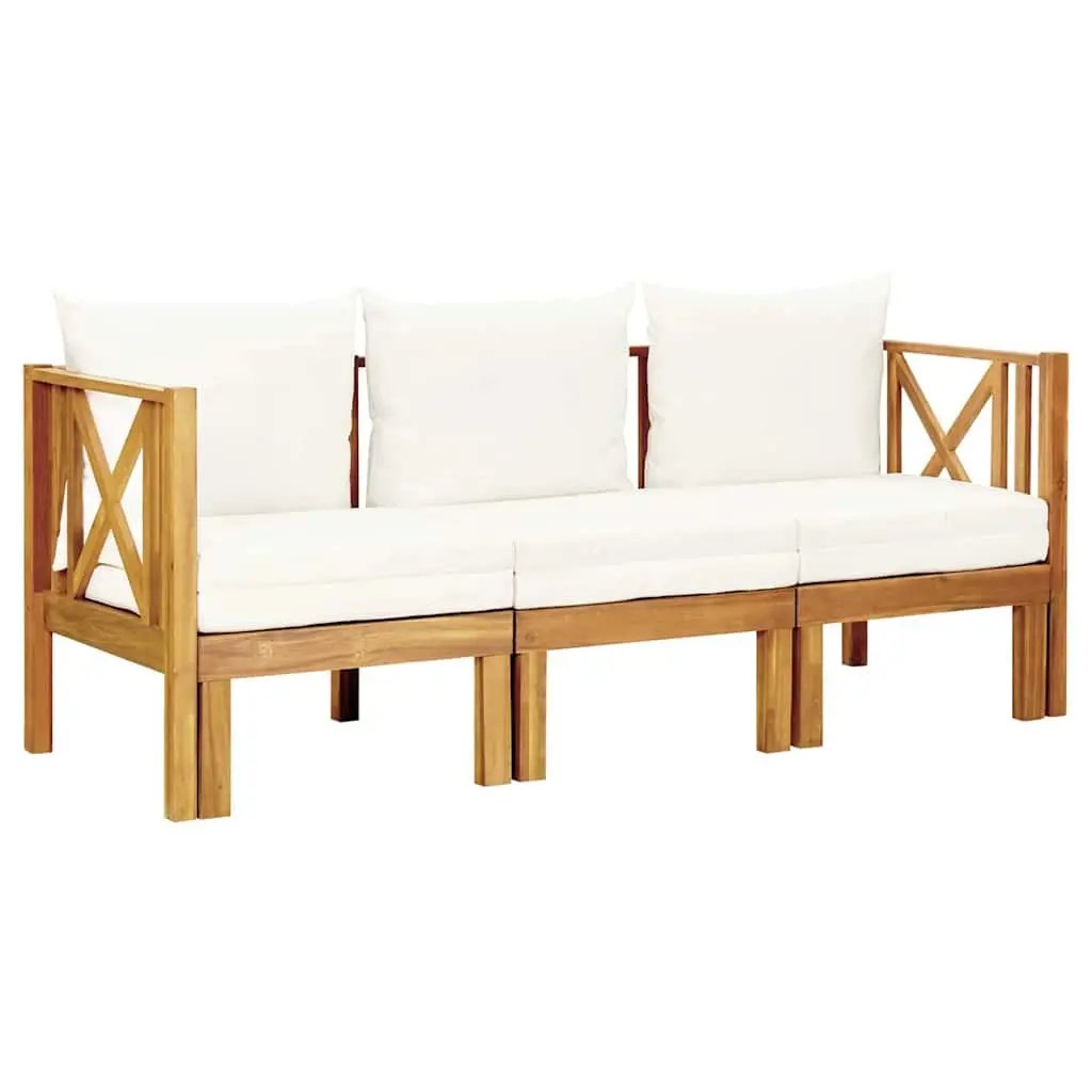 Garden Bench Cream Cushions 179cm Outdoor Indoor Solid Acacia Wood Convertible Daybed