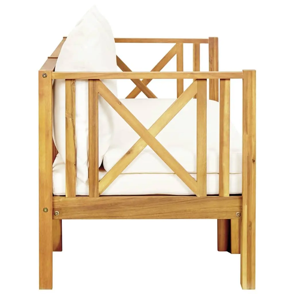 Garden Bench Cream Cushions 179cm Outdoor Indoor Solid Acacia Wood Convertible Daybed