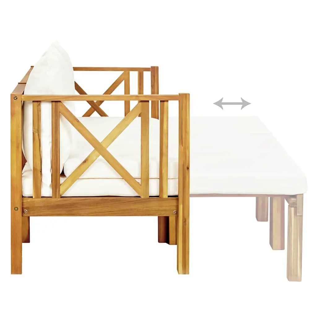 Garden Bench Cream Cushions 179cm Outdoor Indoor Solid Acacia Wood Convertible Daybed