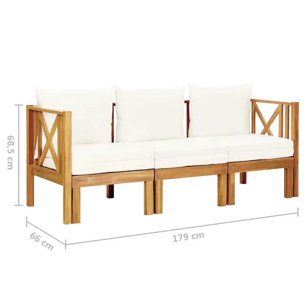 Garden Bench Cream Cushions 179cm Outdoor Indoor Solid Acacia Wood Convertible Daybed