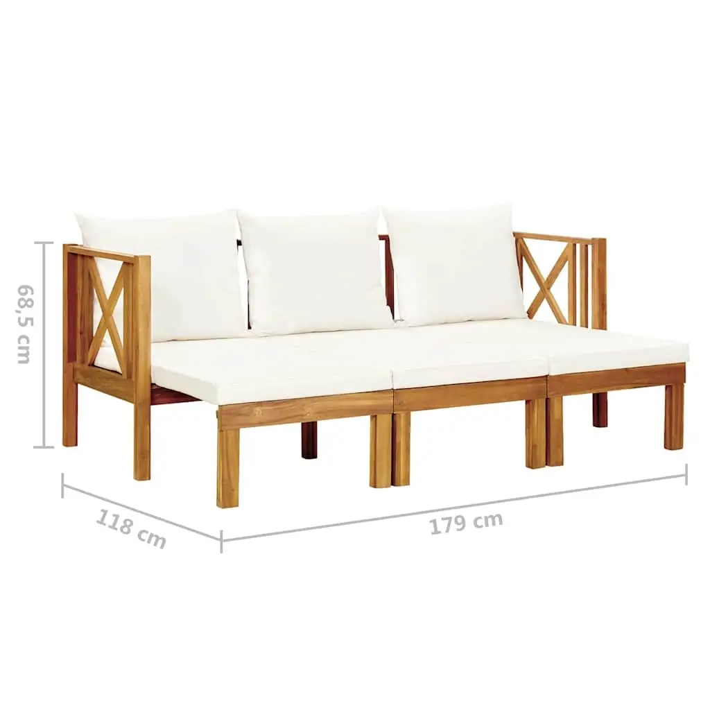 Garden Bench Cream Cushions 179cm Outdoor Indoor Solid Acacia Wood Convertible Daybed
