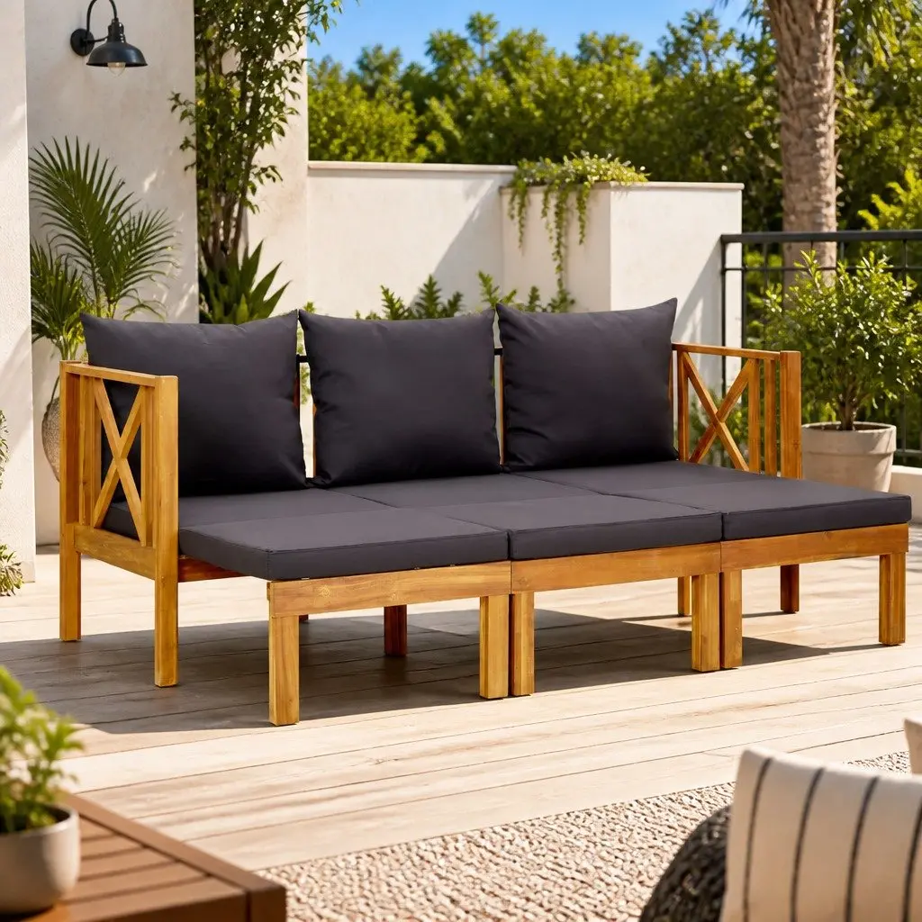 Garden Bench 3-Seater Outdoor Daybed Solid Wood Grey 179cm