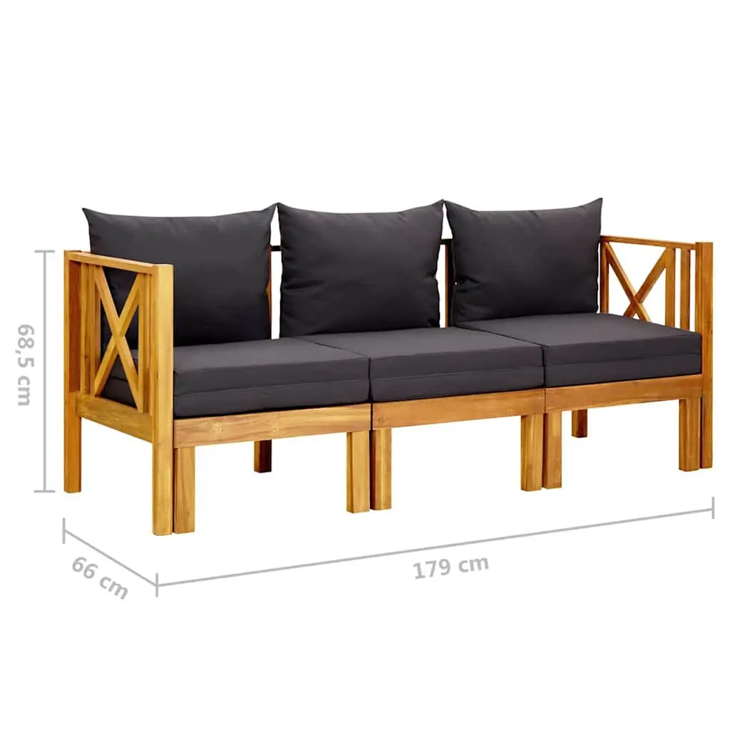Garden Bench 3-Seater Outdoor Daybed Solid Wood Grey 179cm
