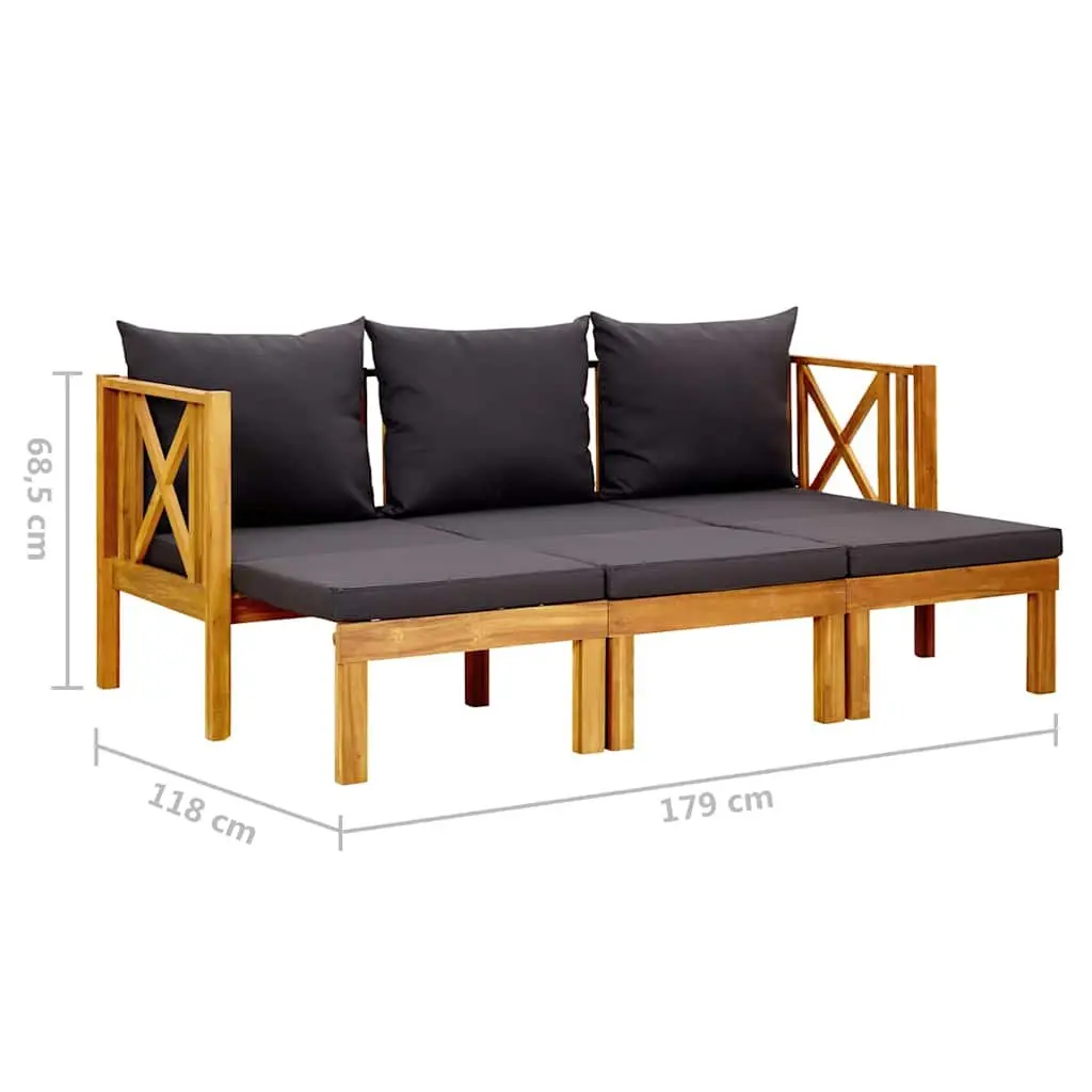 Garden Bench 3-Seater Outdoor Daybed Solid Wood Grey 179cm