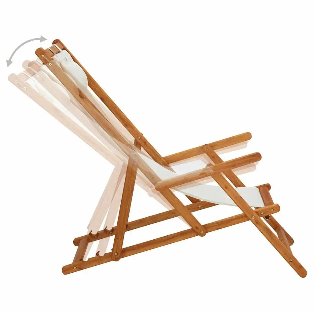 Folding Beach Chair Cream Fabric Reclining Outdoor Garden Patio Lounge Seat