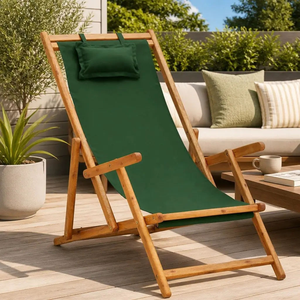 Folding Beach Chair Outdoor Lounge Reclining Seat Green