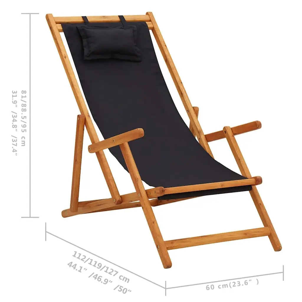 Folding Beach Chair Outdoor Reclining Lounge Seat Black
