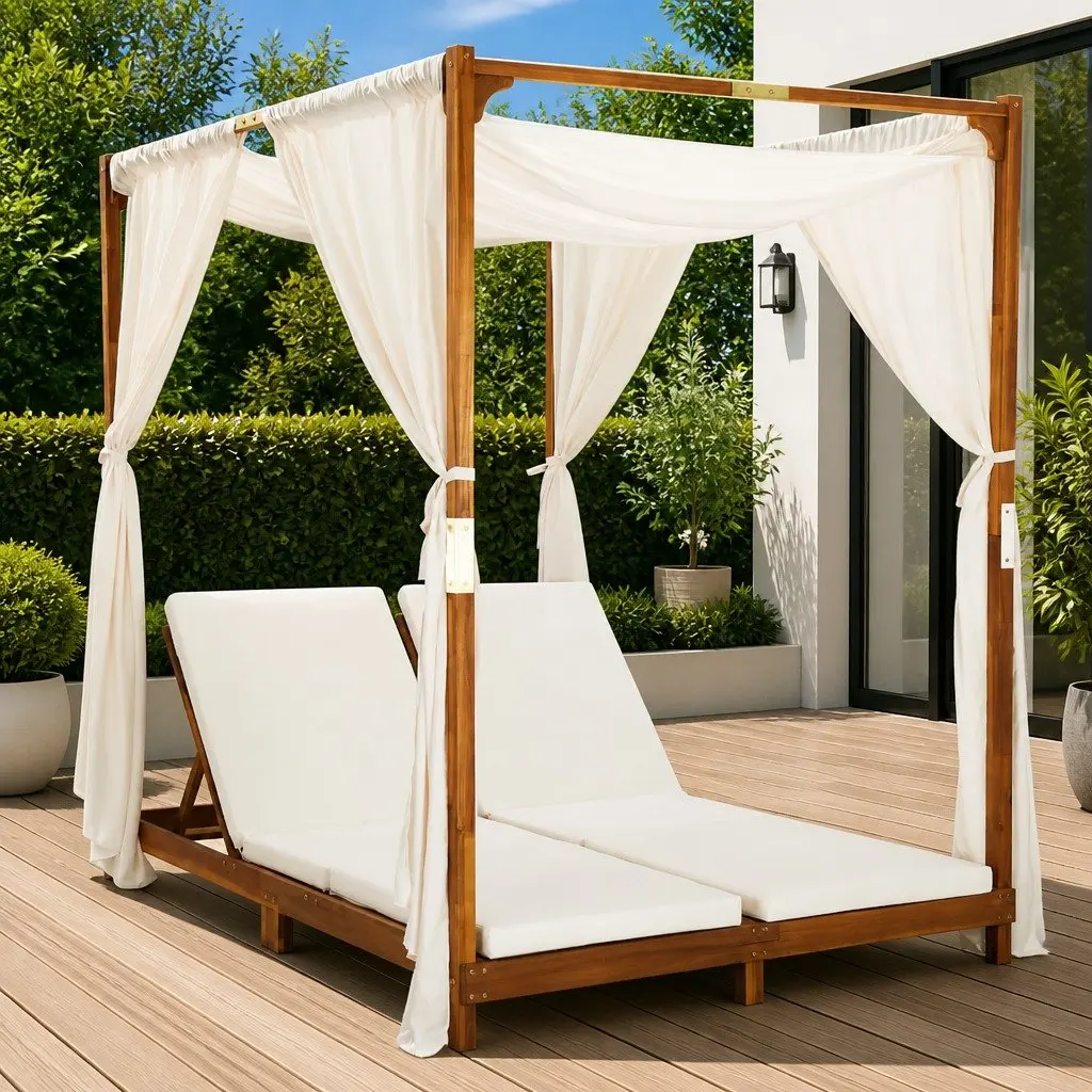 Double Sun Lounger with Cream Cushions