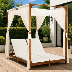 Cozy and Practical Double Sun Lounger with Cream Cushions