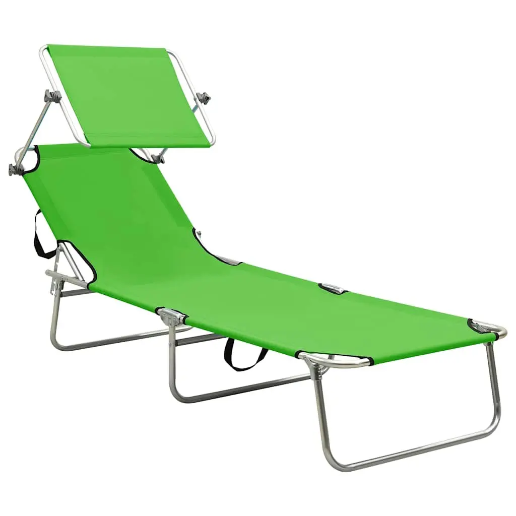 Sun Lounger Adjustable Backrest Folding Steel Outdoor Daybed Green
