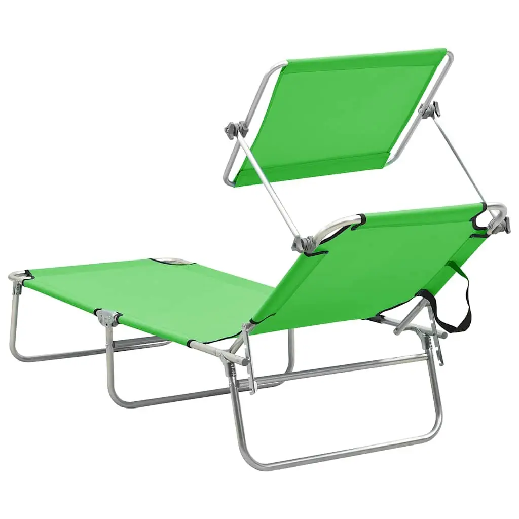 Sun Lounger Adjustable Backrest Folding Steel Outdoor Daybed Green