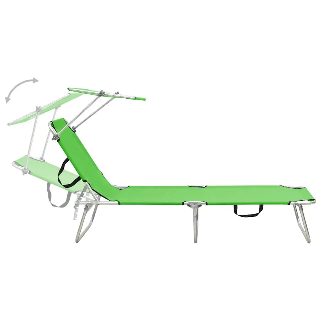 Sun Lounger Adjustable Backrest Folding Steel Outdoor Daybed Green