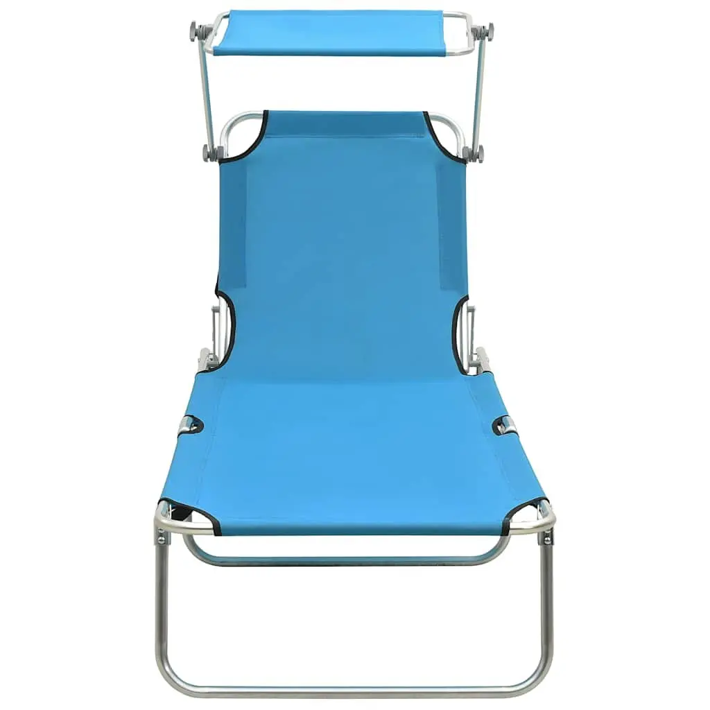 Folding Sun Lounger Adjustable Canopy Steel Frame Outdoor Sunbed Turquoise