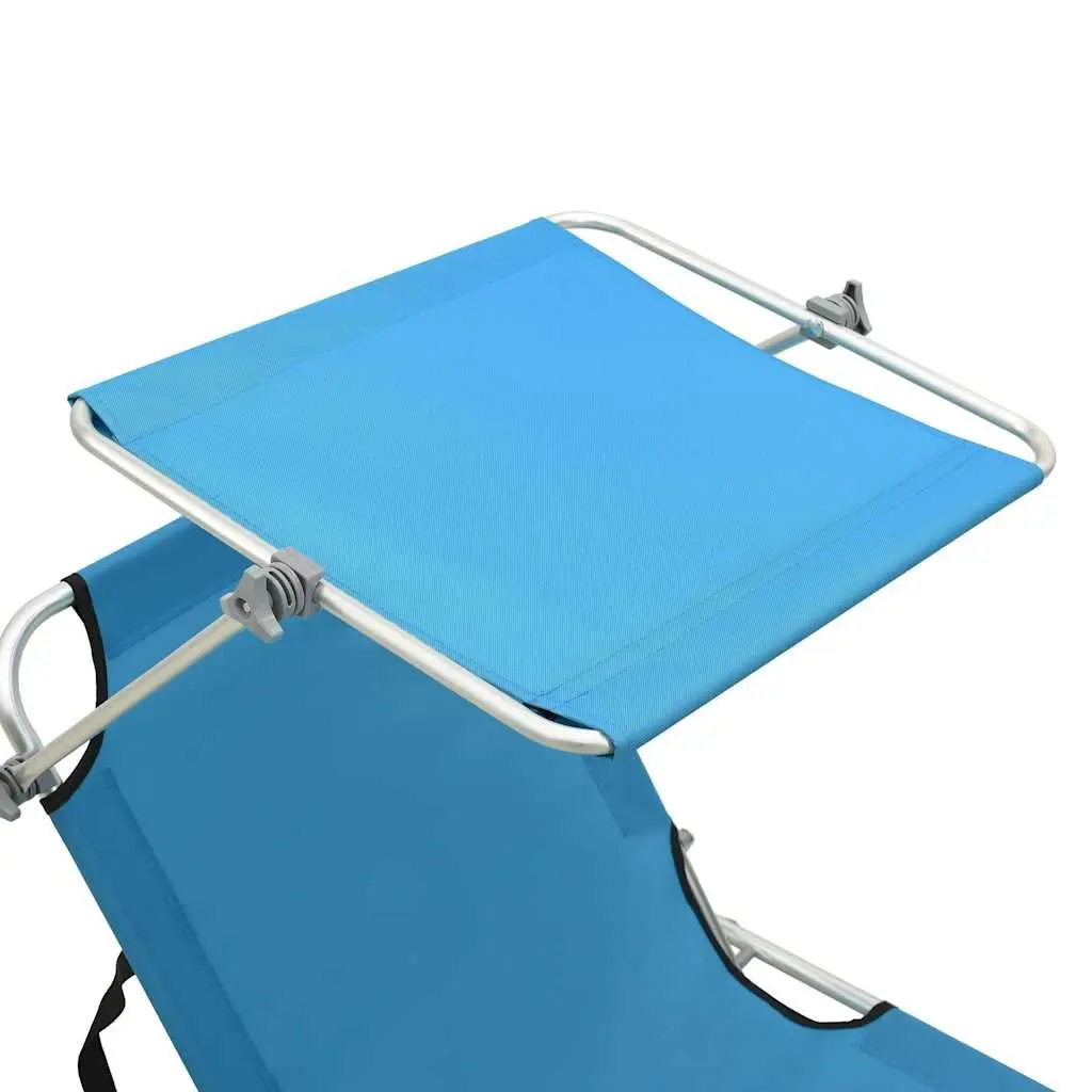 Folding Sun Lounger Adjustable Canopy Steel Frame Outdoor Sunbed Turquoise