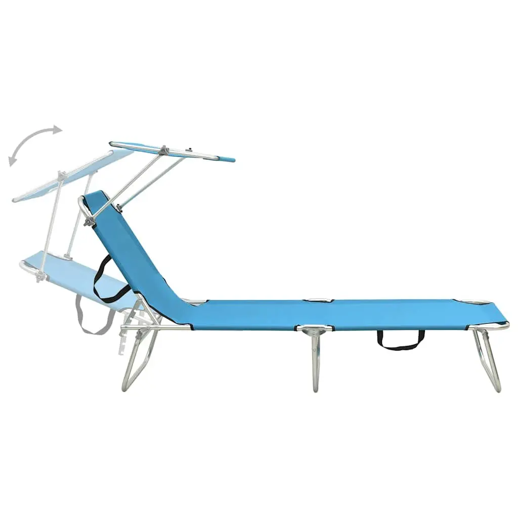 Folding Sun Lounger Adjustable Canopy Steel Frame Outdoor Sunbed Turquoise