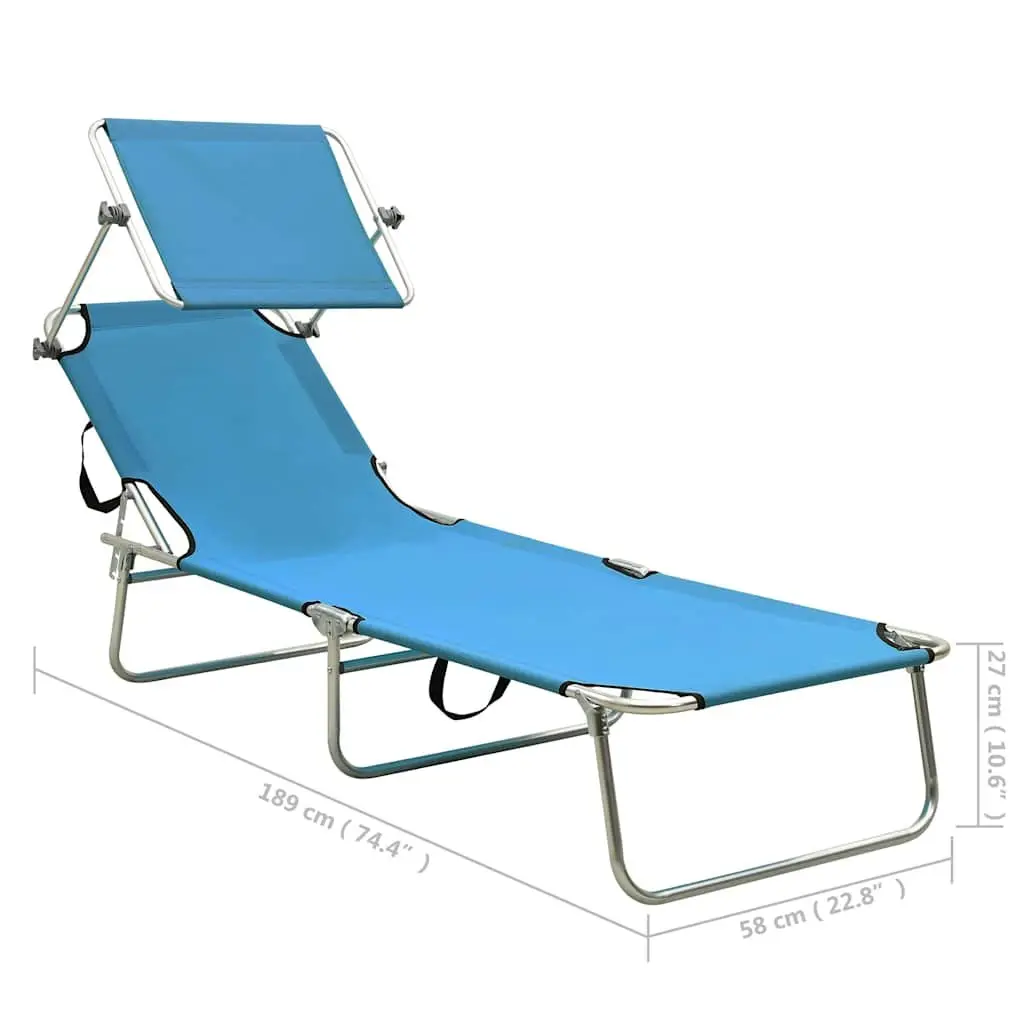 Folding Sun Lounger Adjustable Canopy Steel Frame Outdoor Sunbed Turquoise