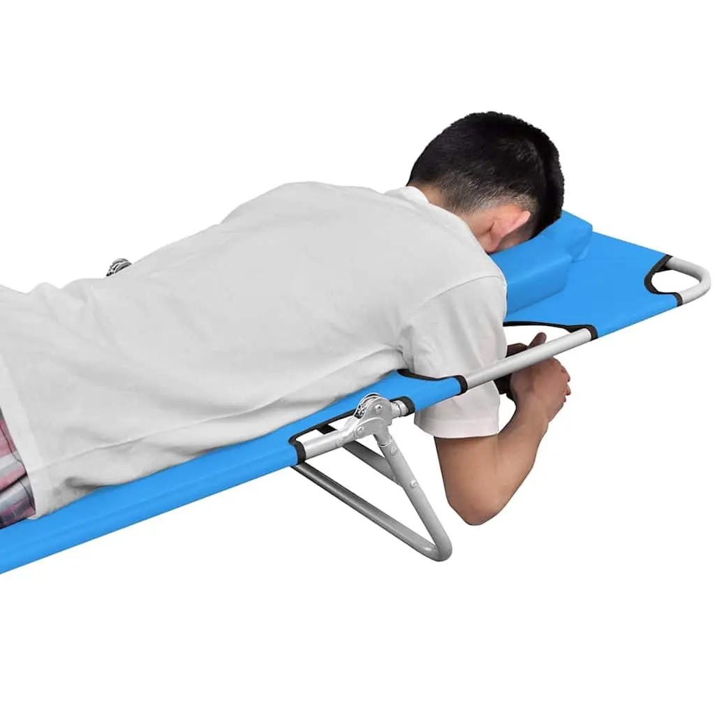 Folding Sun Lounger Adjustable Backrest Head Cushion Garden Beach Daybed Chair