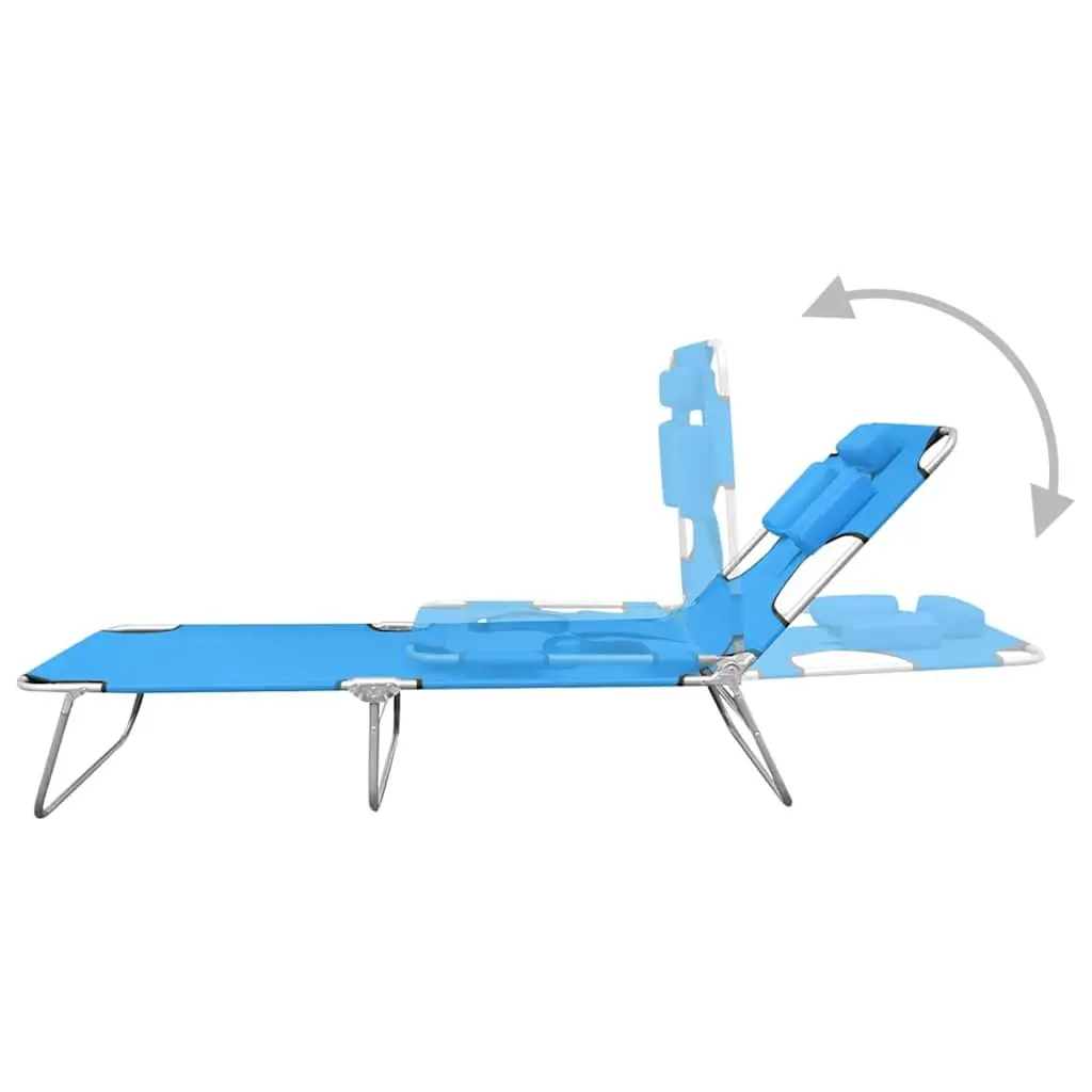 Folding Sun Lounger Adjustable Backrest Head Cushion Garden Beach Daybed Chair