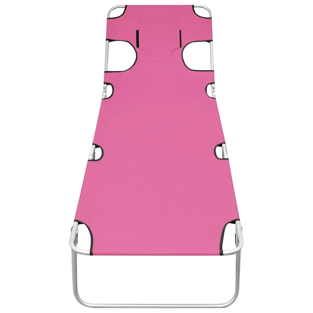 Sun Lounger Adjustable Backrest Head Cushion Folding Daybed Outdoor Garden Beach Pink