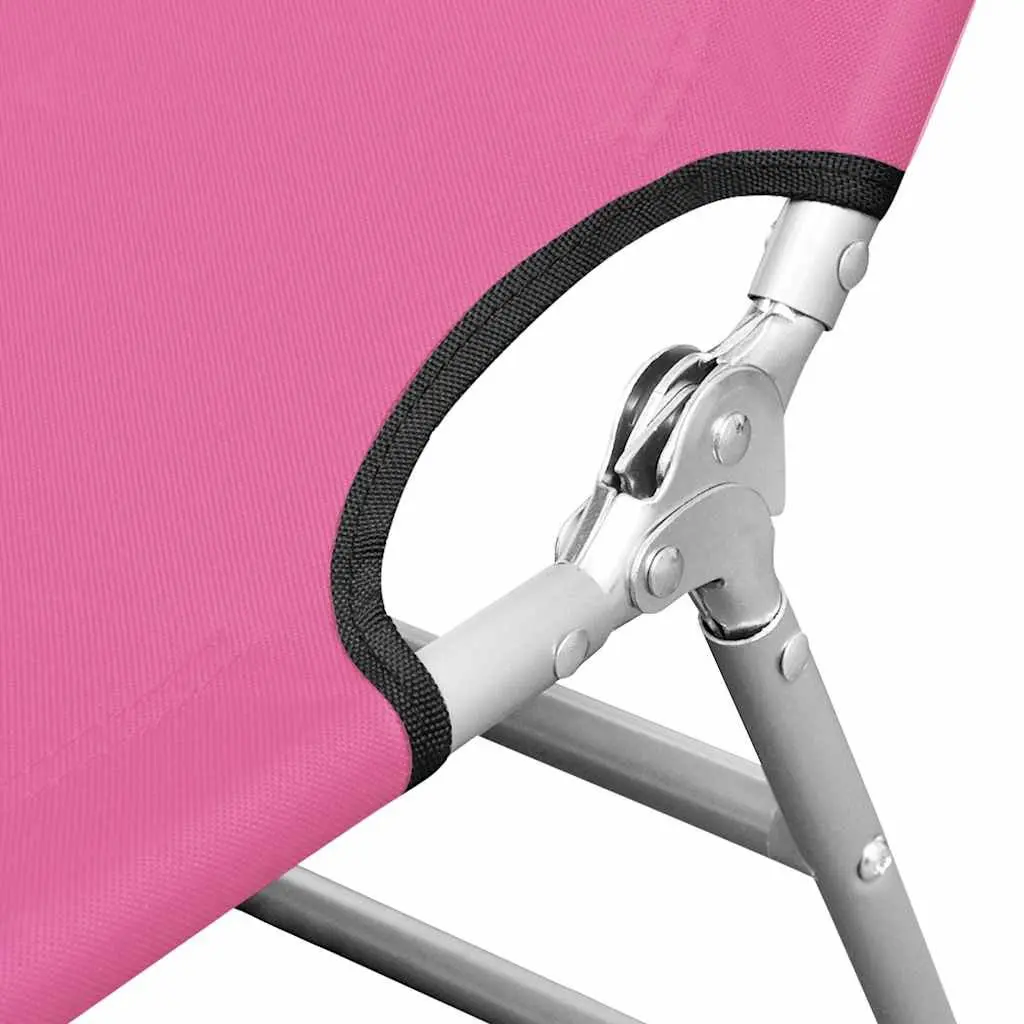 Sun Lounger Adjustable Backrest Head Cushion Folding Daybed Outdoor Garden Beach Pink