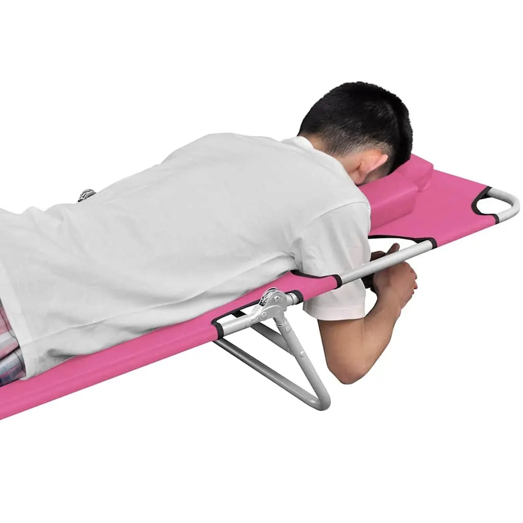 Sun Lounger Adjustable Backrest Head Cushion Folding Daybed Outdoor Garden Beach Pink