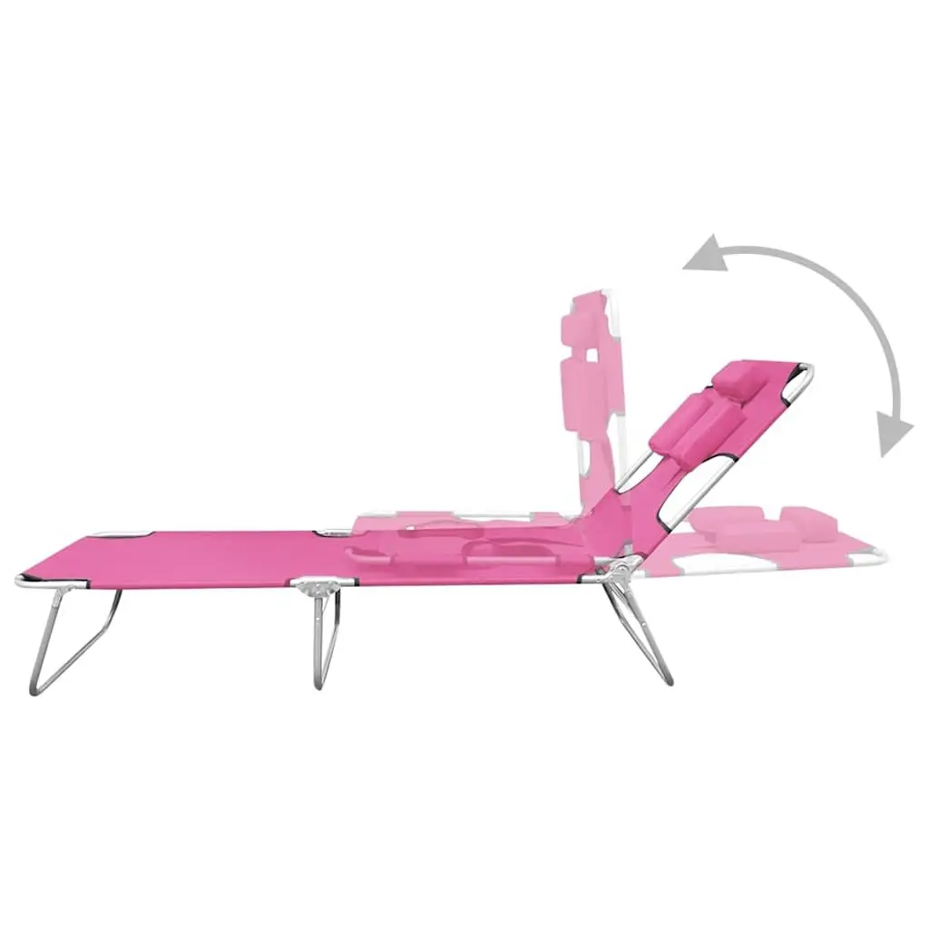 Sun Lounger Adjustable Backrest Head Cushion Folding Daybed Outdoor Garden Beach Pink
