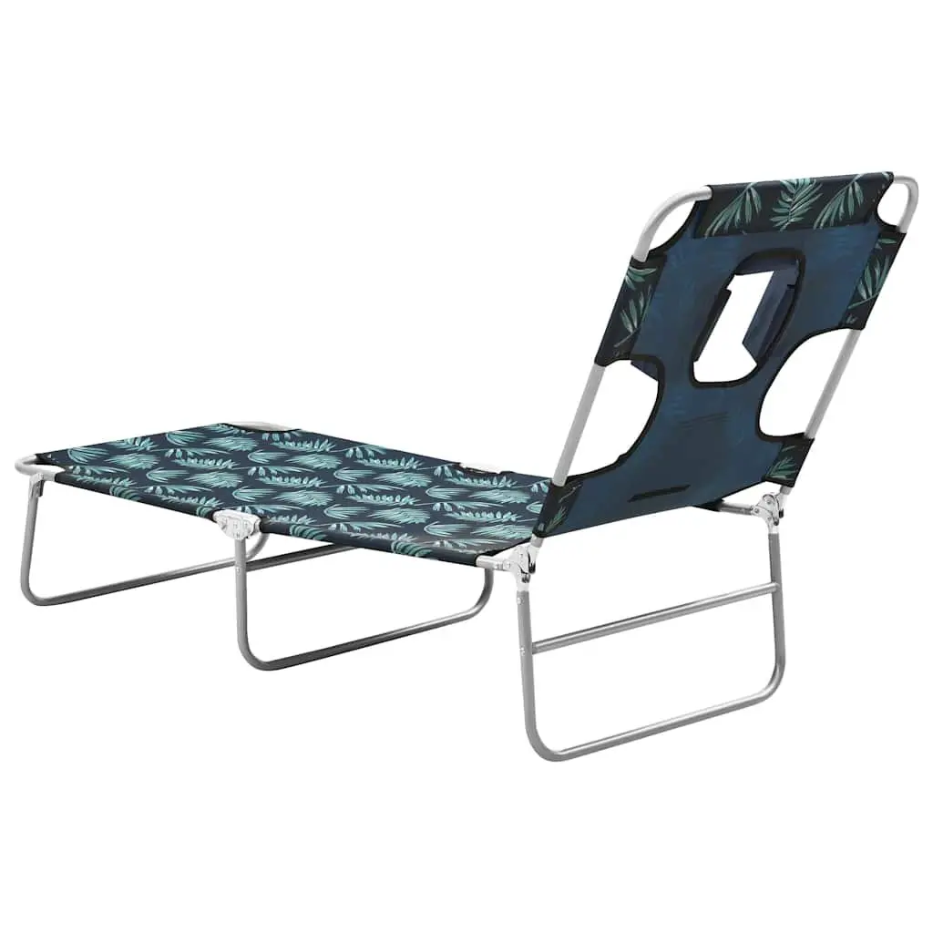Folding Sun Lounger Adjustable Backrest Head Cushion Garden Beach Green with Leaves Print