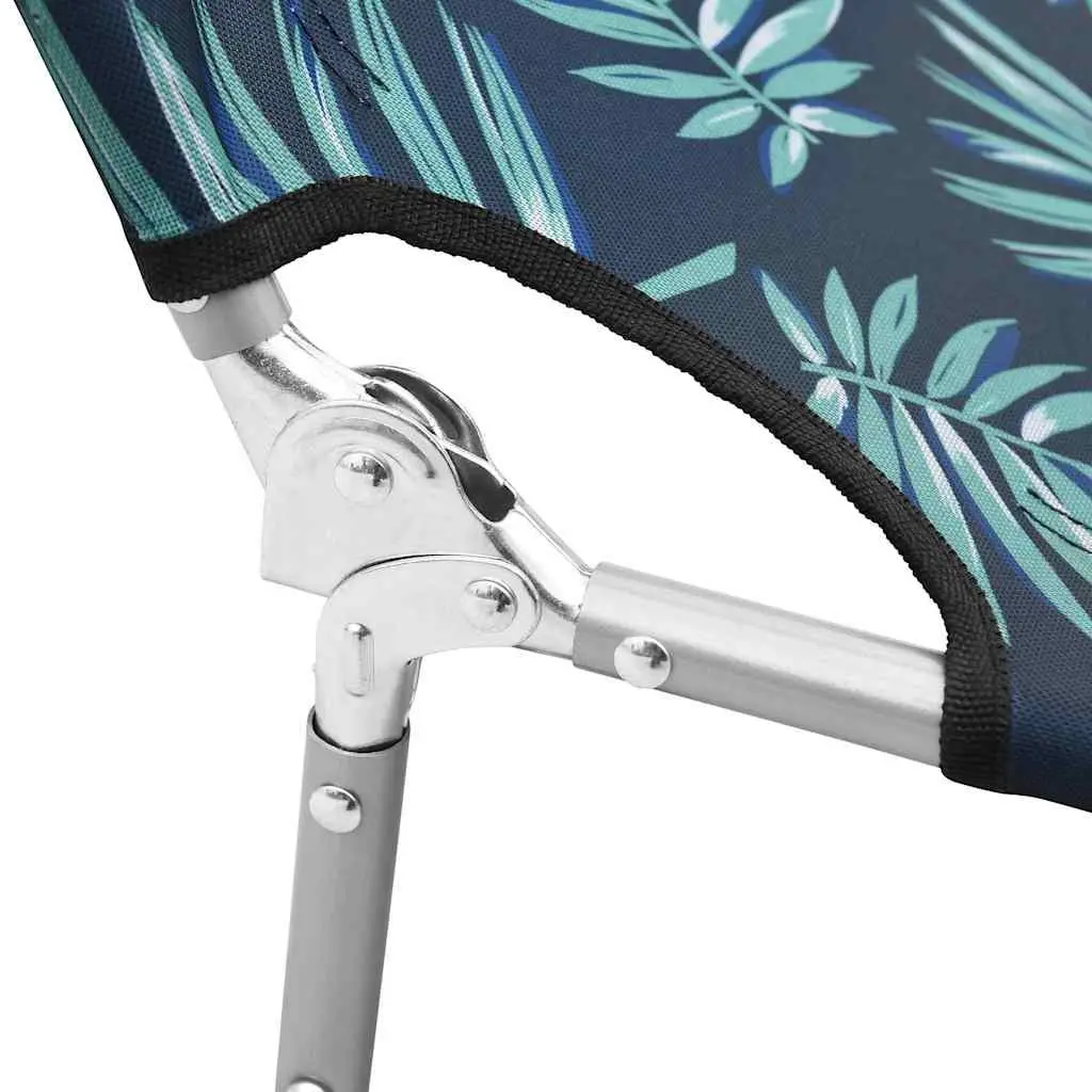 Folding Sun Lounger Adjustable Backrest Head Cushion Garden Beach Green with Leaves Print