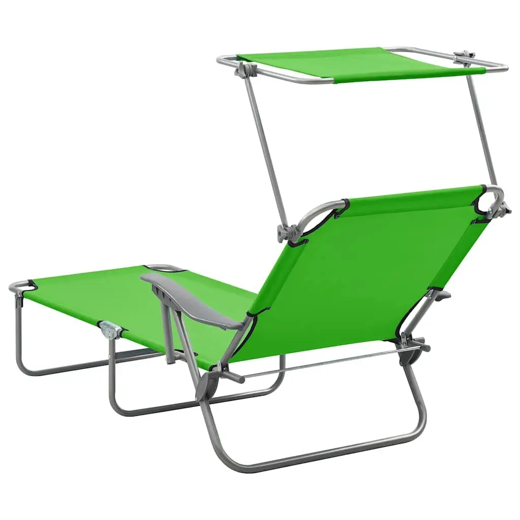 Sun Lounger with Canopy Adjustable Backrest Foldable Beach Lounge Chair Green