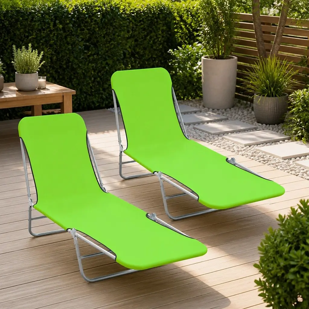 Sun Loungers Adjustable Backrest Foldable 2 pcs Green