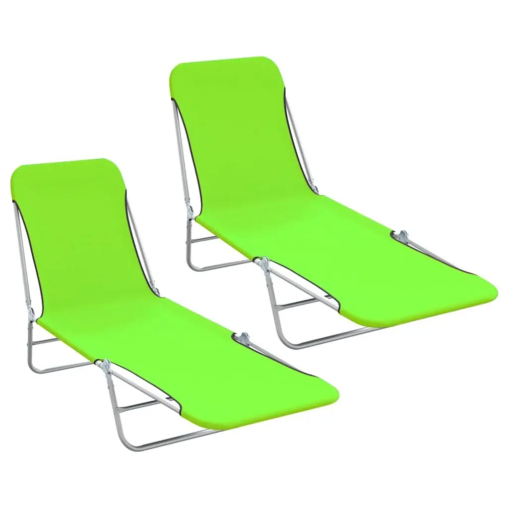 Sun Loungers Adjustable Backrest Foldable 2 pcs Green