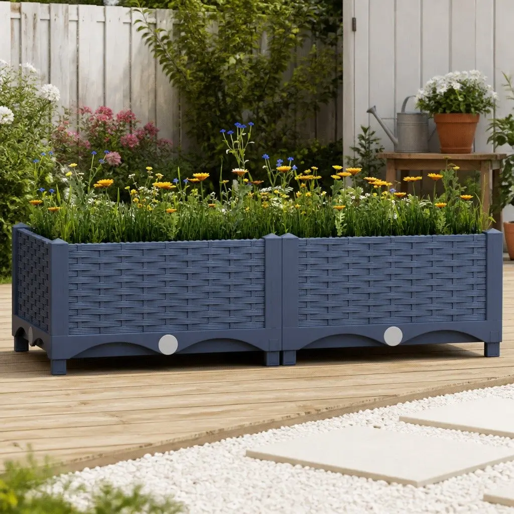 Raised Garden Bed Planter Deep Plant Container 80x40x23cm Grey Polypropylene