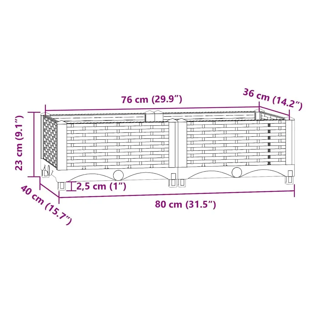 Raised Garden Bed Planter Deep Plant Container 80x40x23cm Grey Polypropylene
