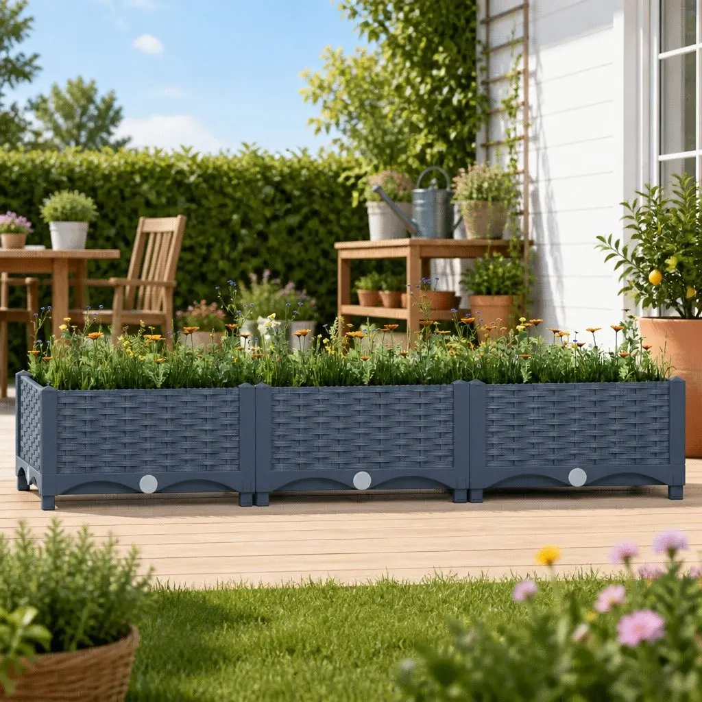 Raised Garden Bed Planter Box Outdoor Vegetables Flowers Herbs 120 x 40 x 23 cm Grey