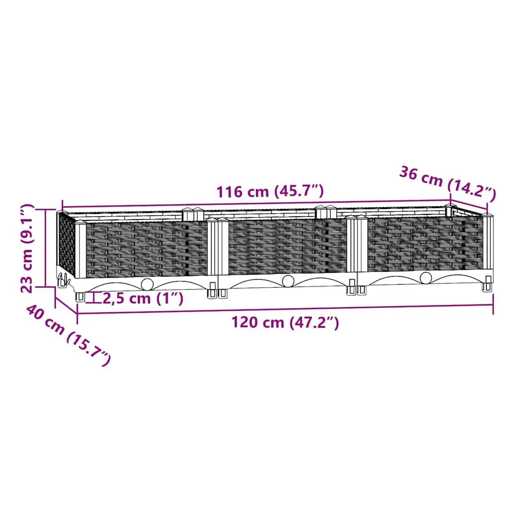 Raised Garden Bed Planter Box Outdoor Vegetables Flowers Herbs 120 x 40 x 23 cm Grey