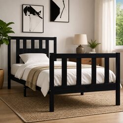 Practical Black Solid Wood Bed Frame for Everyday Comfort