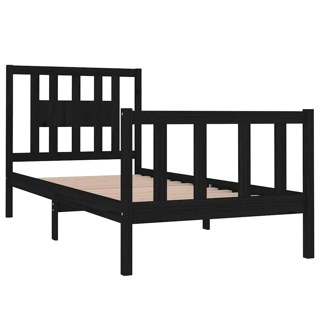 Solid Wood Bed Frame Black 90x190 cm Single Bedroom Furniture Wooden Slat Base