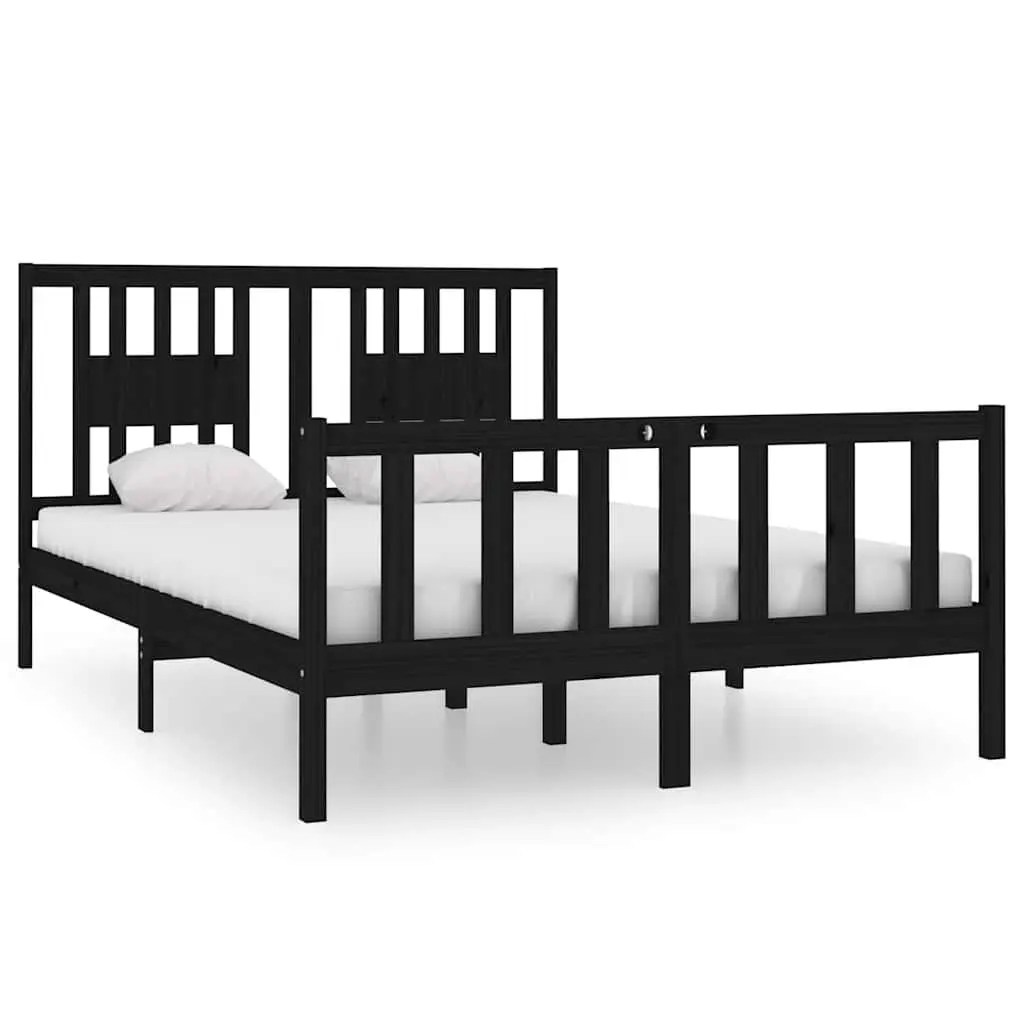 Black Solid Wood Bed Frame 135x190 cm
