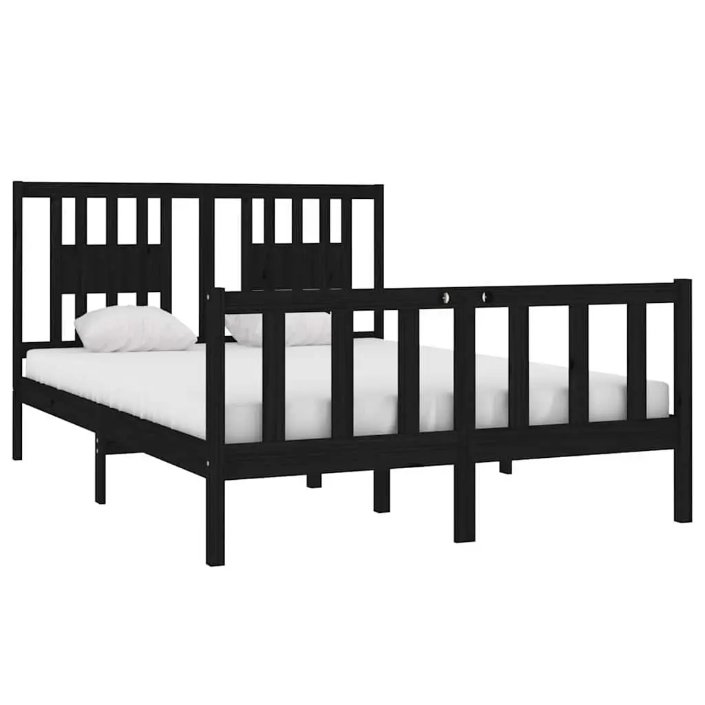 Black Solid Wood Bed Frame 135x190 cm
